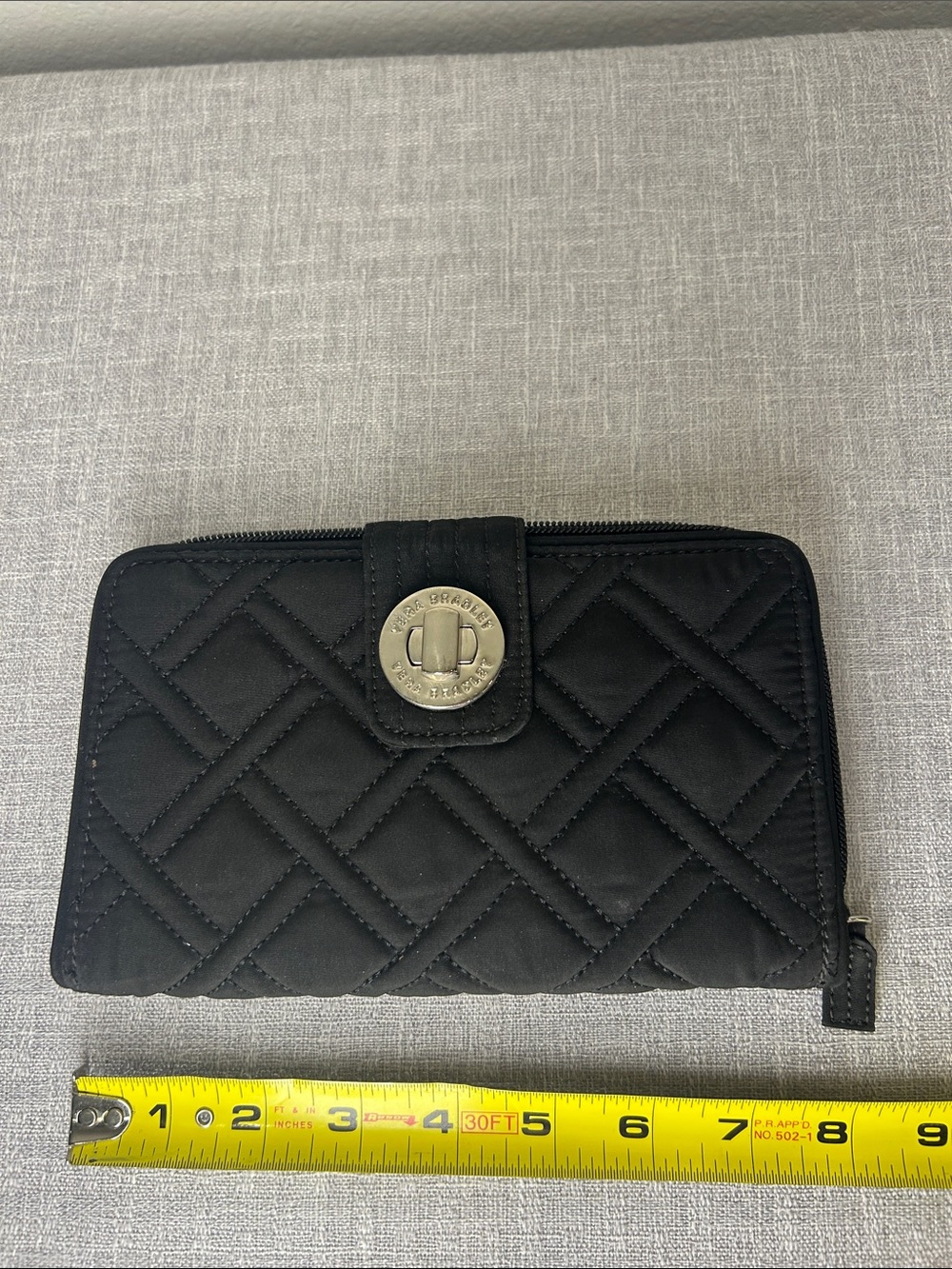 Vera Bradley Black Quilted Zip-Around Wallet with Turn-Lock Closure - Picture 2 of 10